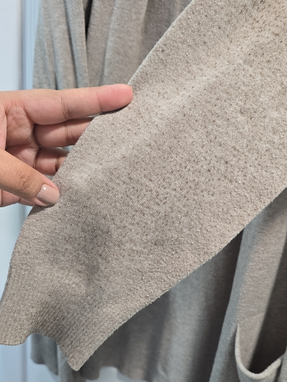 Cyrus Light Gray/Taupe Open-Front Cardigan with Pockets - Picture 3 of 10